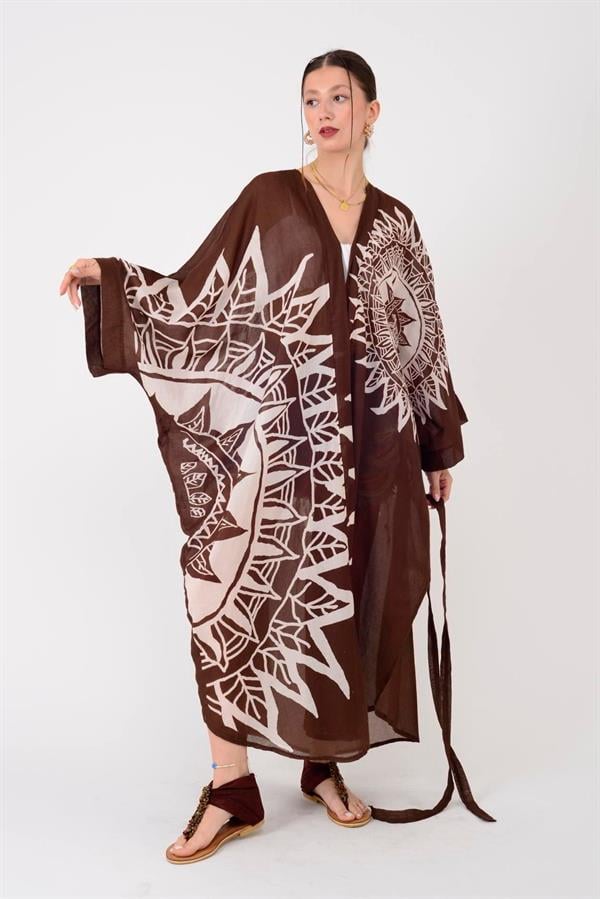 AN4013 Mandala Desen Ham Sırt Nakışlı Uzun Kimono