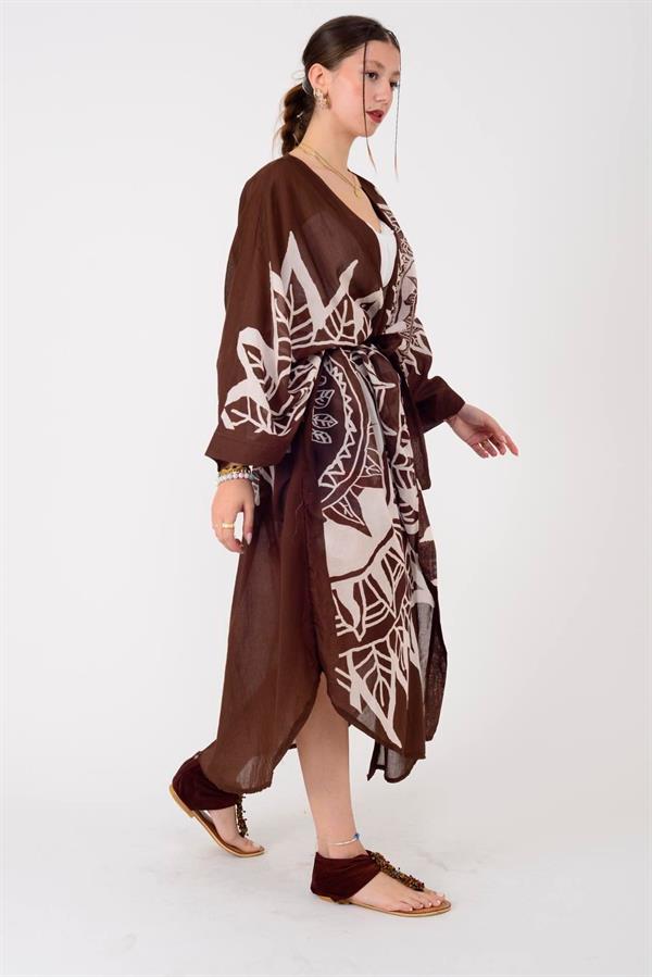AN4013 Mandala Desen Ham Sırt Nakışlı Uzun Kimono