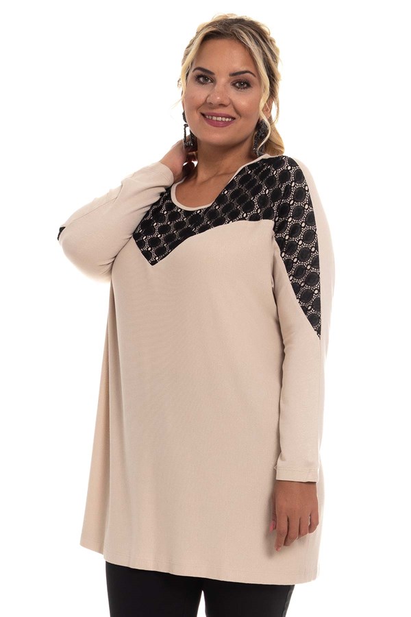 B6242 BT YAKASI DANTEL DETAY SİMLİ VİSCON BLUZ