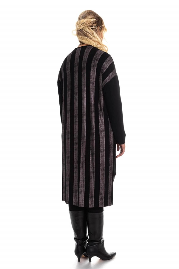 B64190 Asimetrik Desen Simli Viscon Elbise