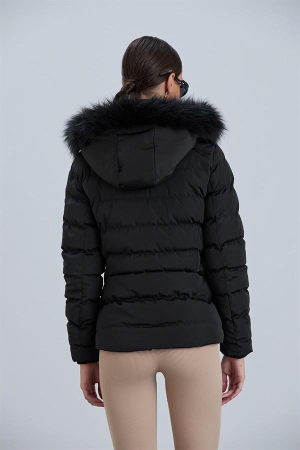 BESTE Slimfit Kapüşonlu İçi Kürklü Kısa Mont