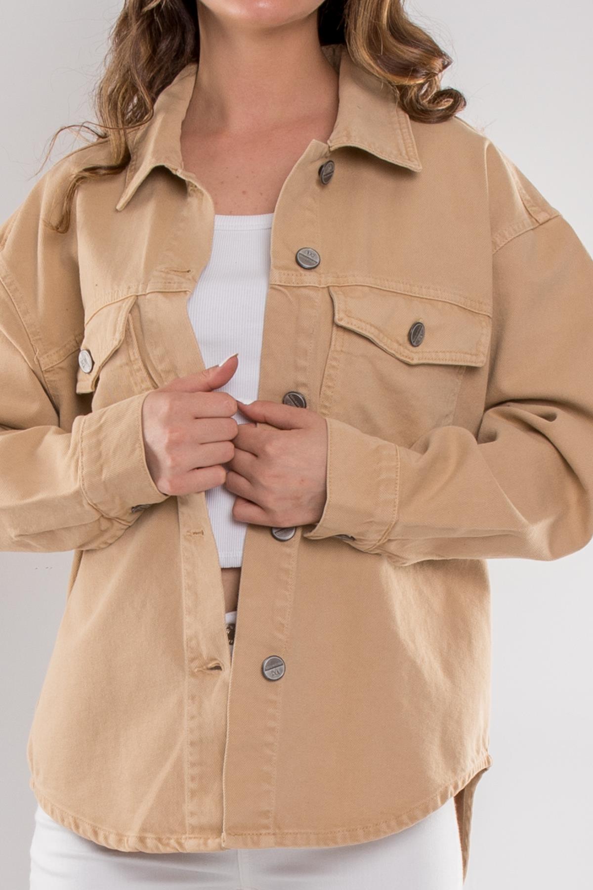 055 Pamuklu Kadın Kot Gömlek Ceket