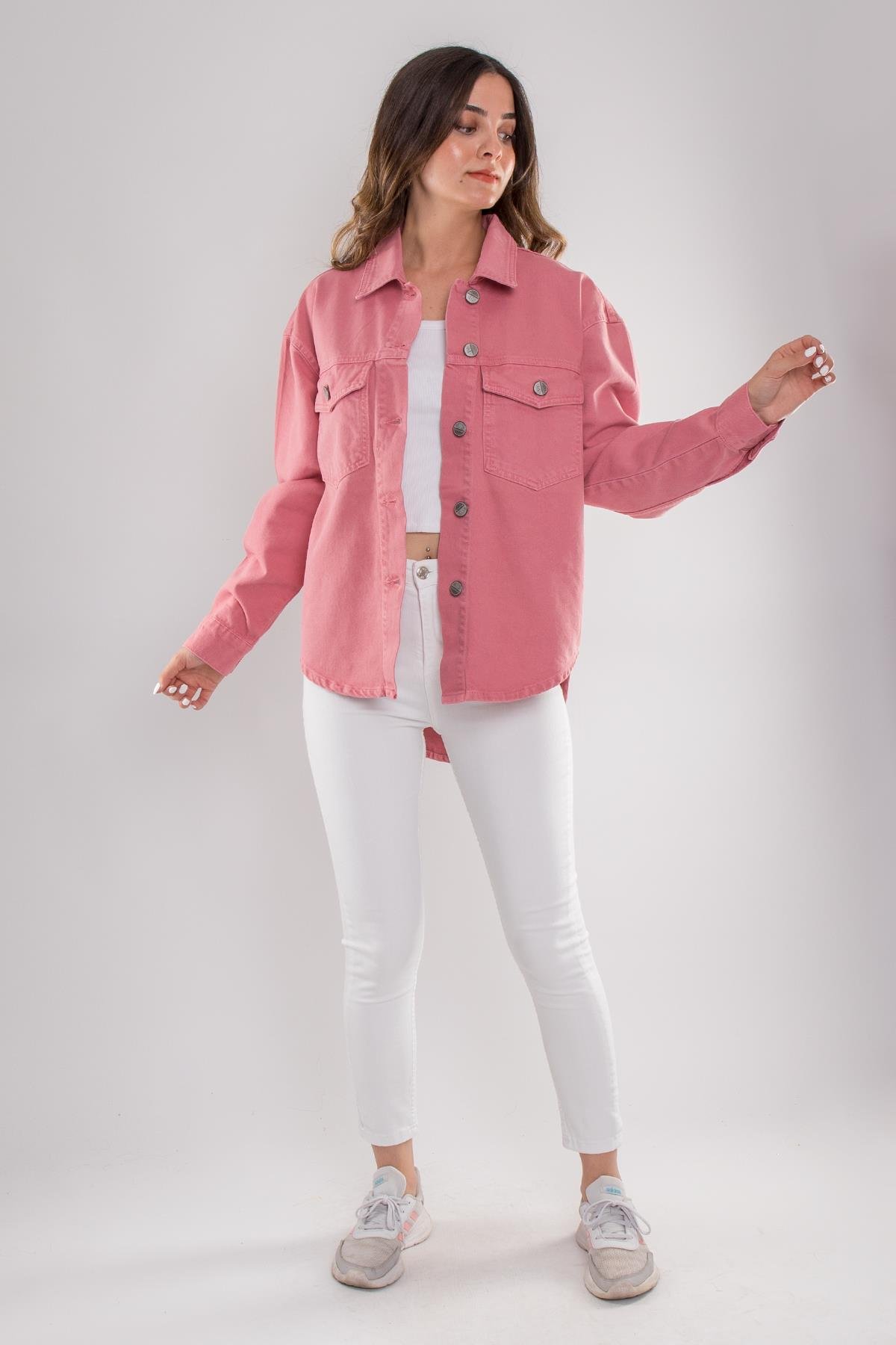 055 Pamuklu Kadın Kot Gömlek Ceket