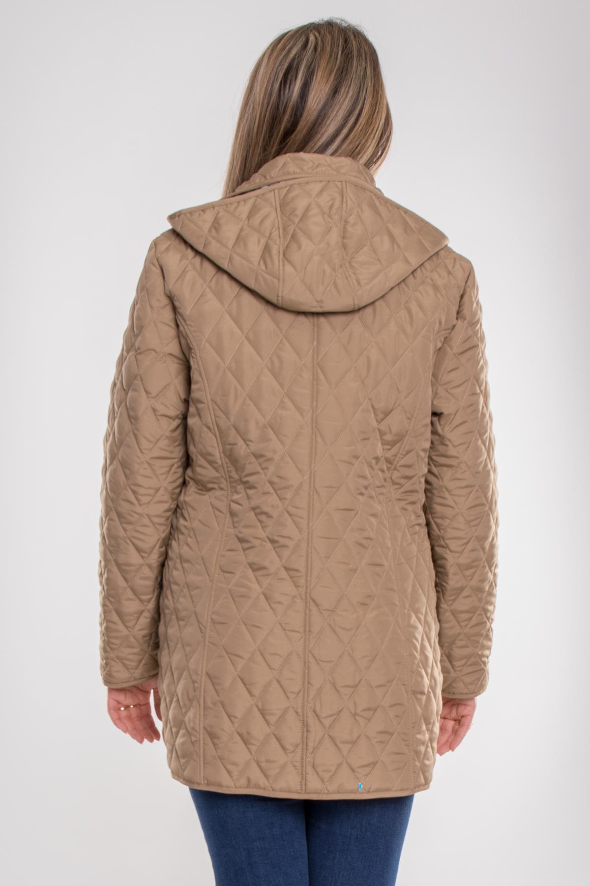 1004 Büyük Beden Kapitone Cep Fermuarlı Beli Bağcıklı Kapüşonlu Kadın Trençkot