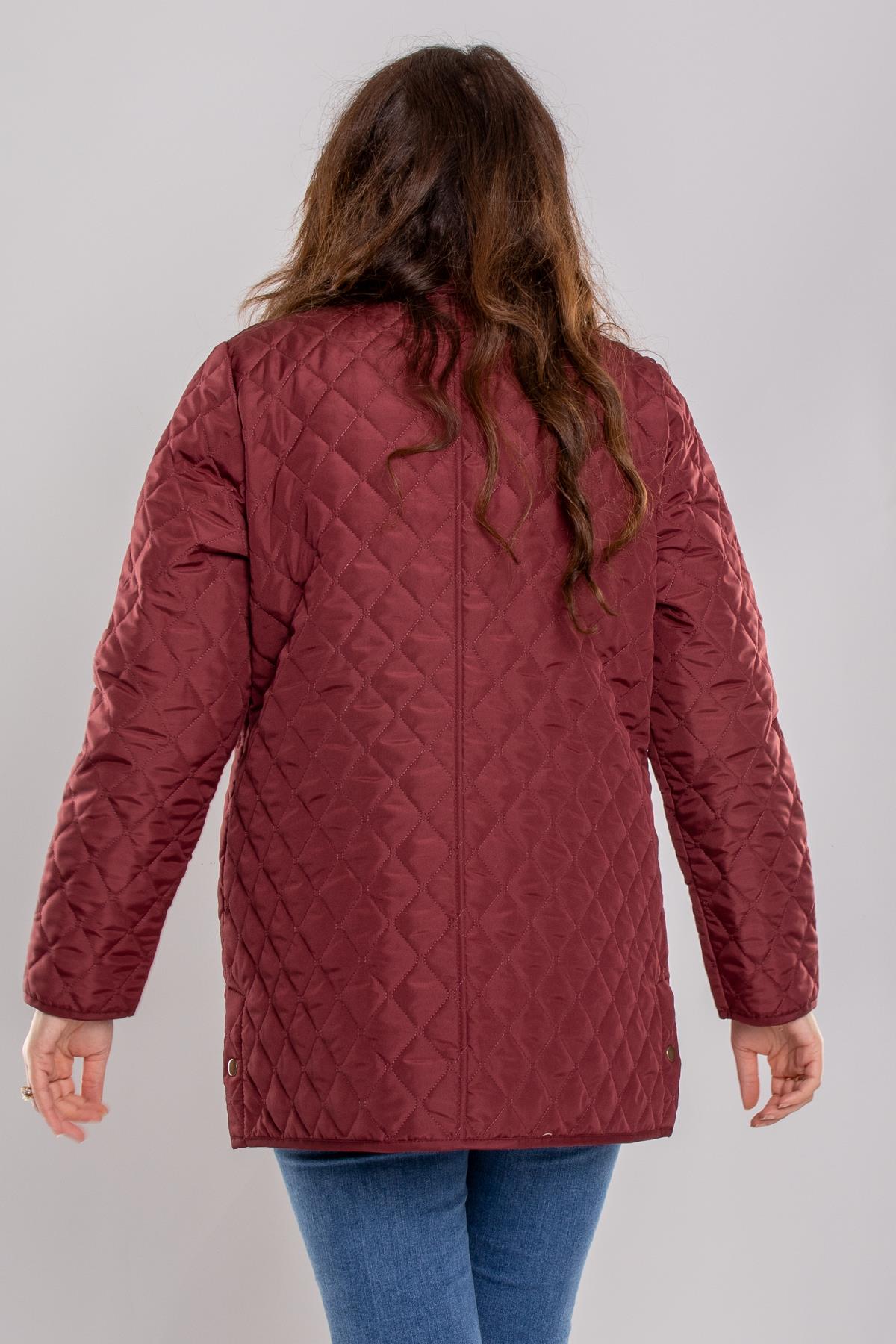 1007 Büyük Beden Baklava Desen Önden Cepli Çıtçıtlı Kadın Mont