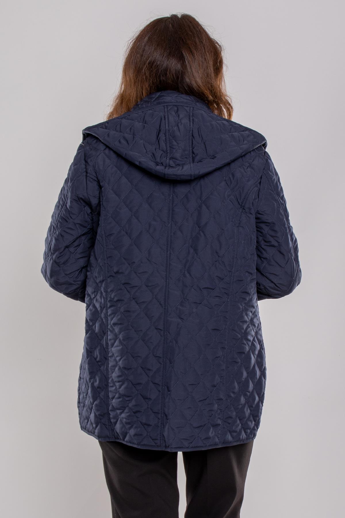 1025 Büyük Beden Baklava Desen Çıtçıtlı Kapüşonlu Kadın Mont