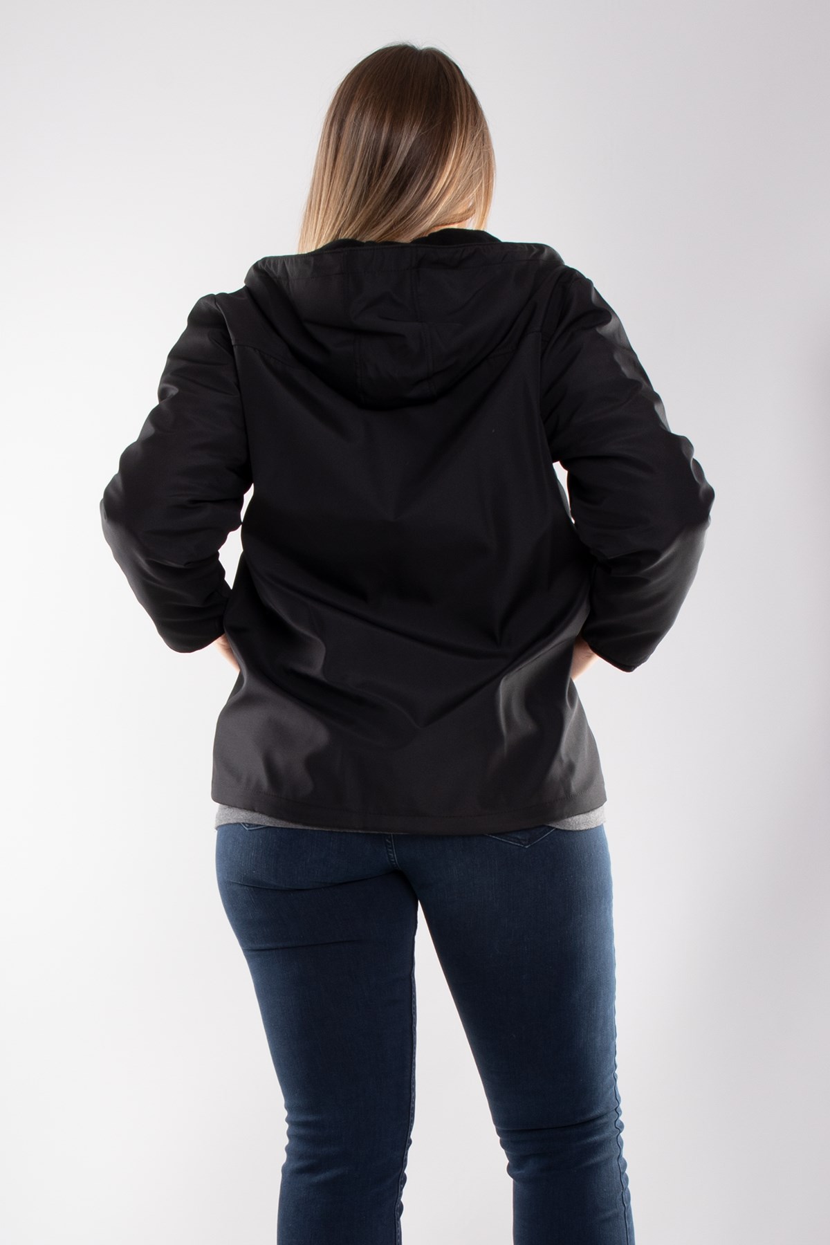 1026 Büyük Beden İçi Polar Cepli Kapşonlu Fermuarlı Yağmurluk