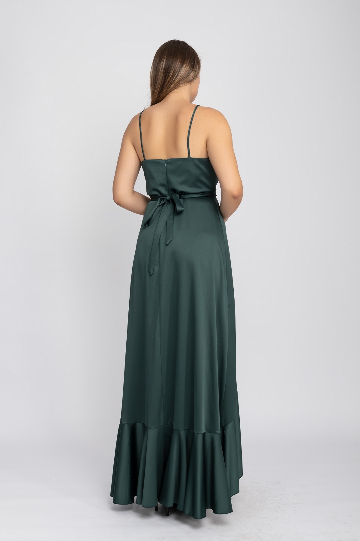 1026 Büyükbeden Saten Eteği Katkat Uzun Abiye Elbise