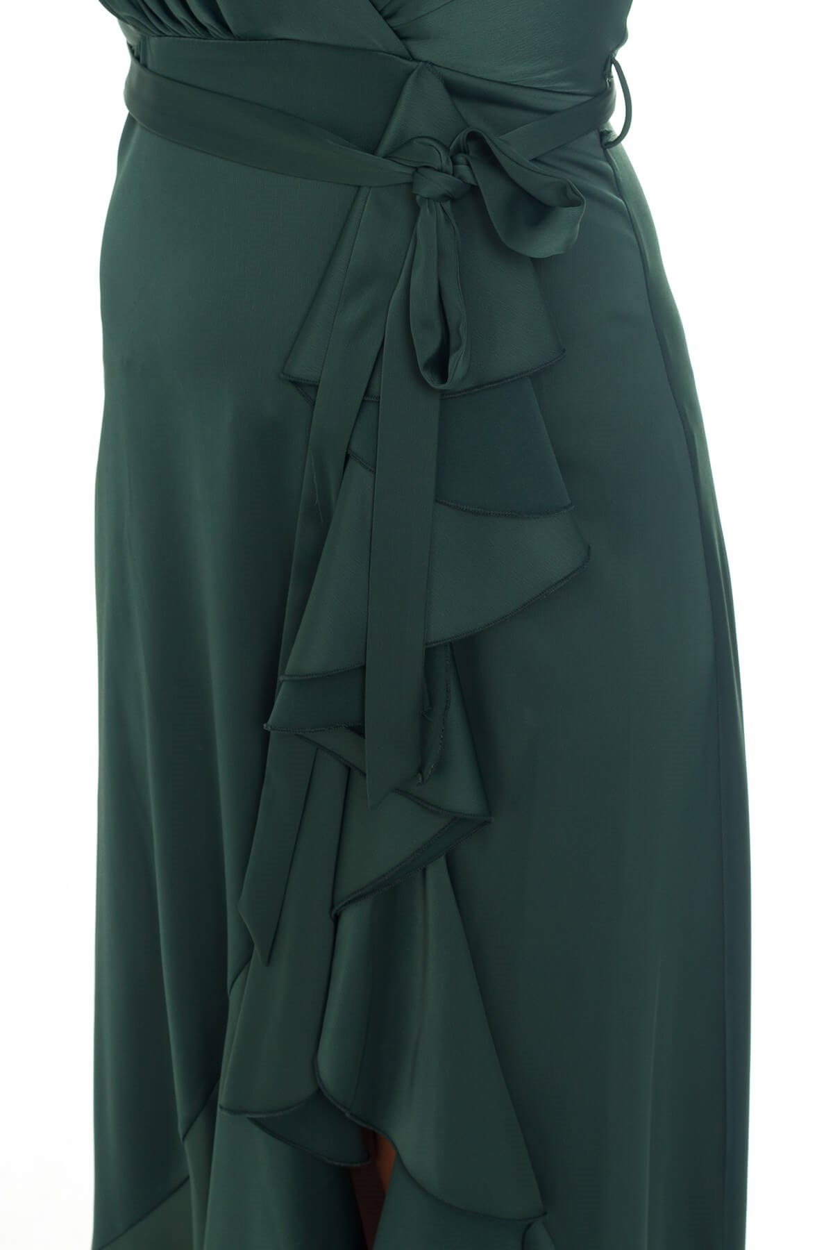 1026 KB Saten Eteği Katkat Uzun Elbise