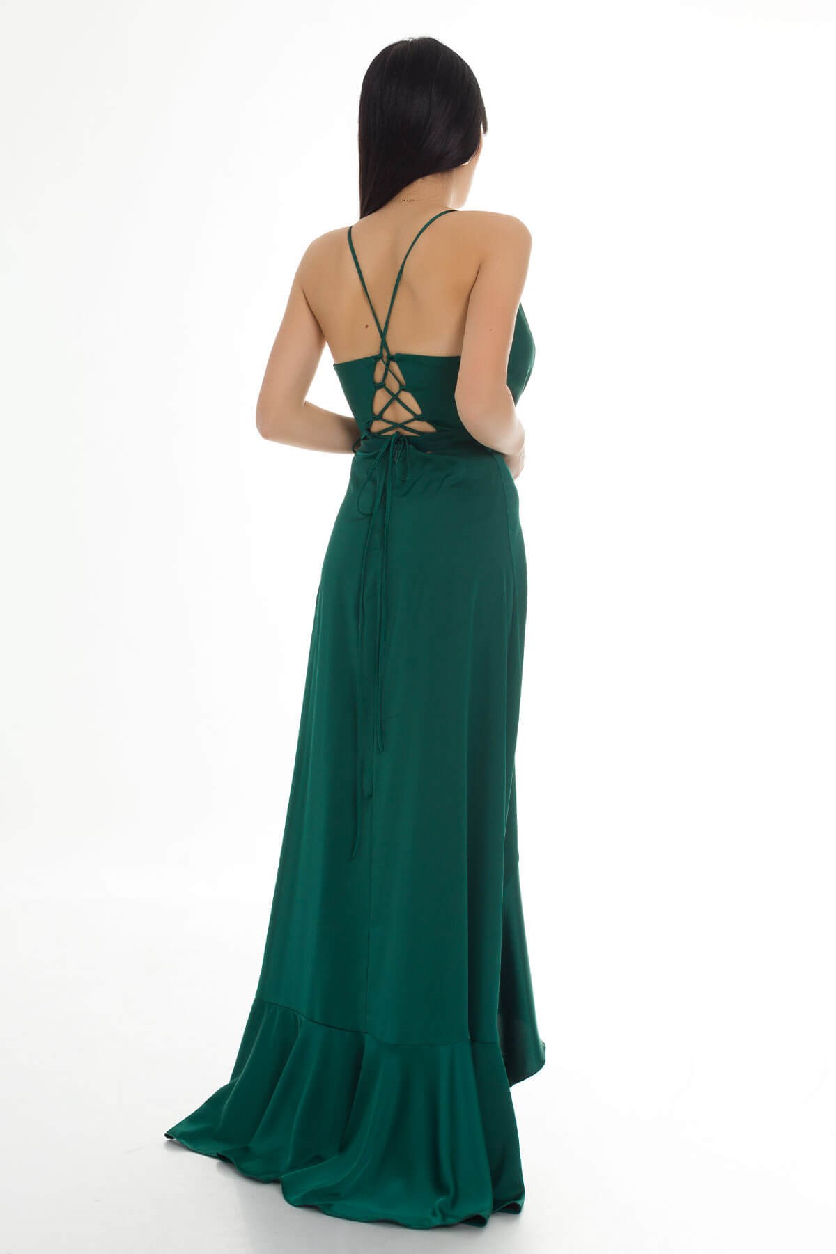 1026 KB Saten Eteği Katkat Uzun Elbise