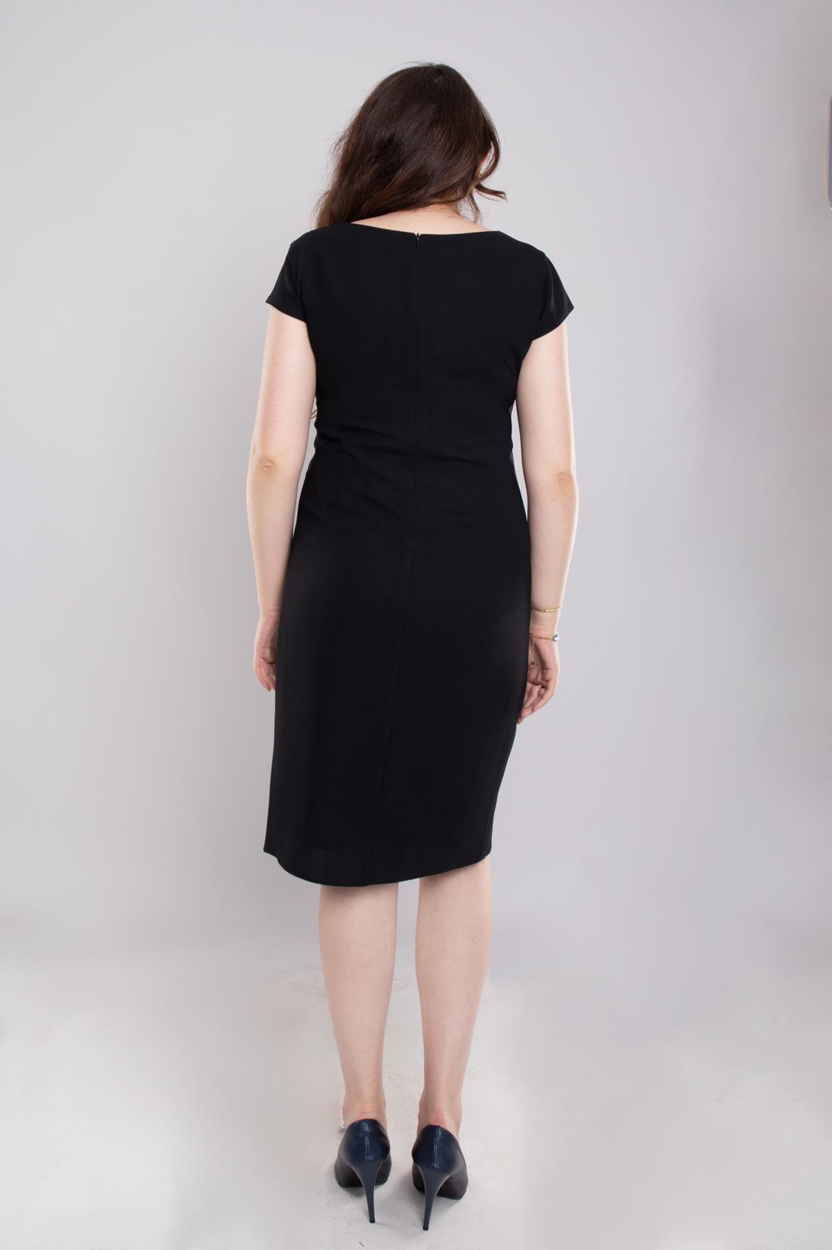 103 Büyük Beden Vyaka Patı Eteği Taşlı Kısa Krep Elbise