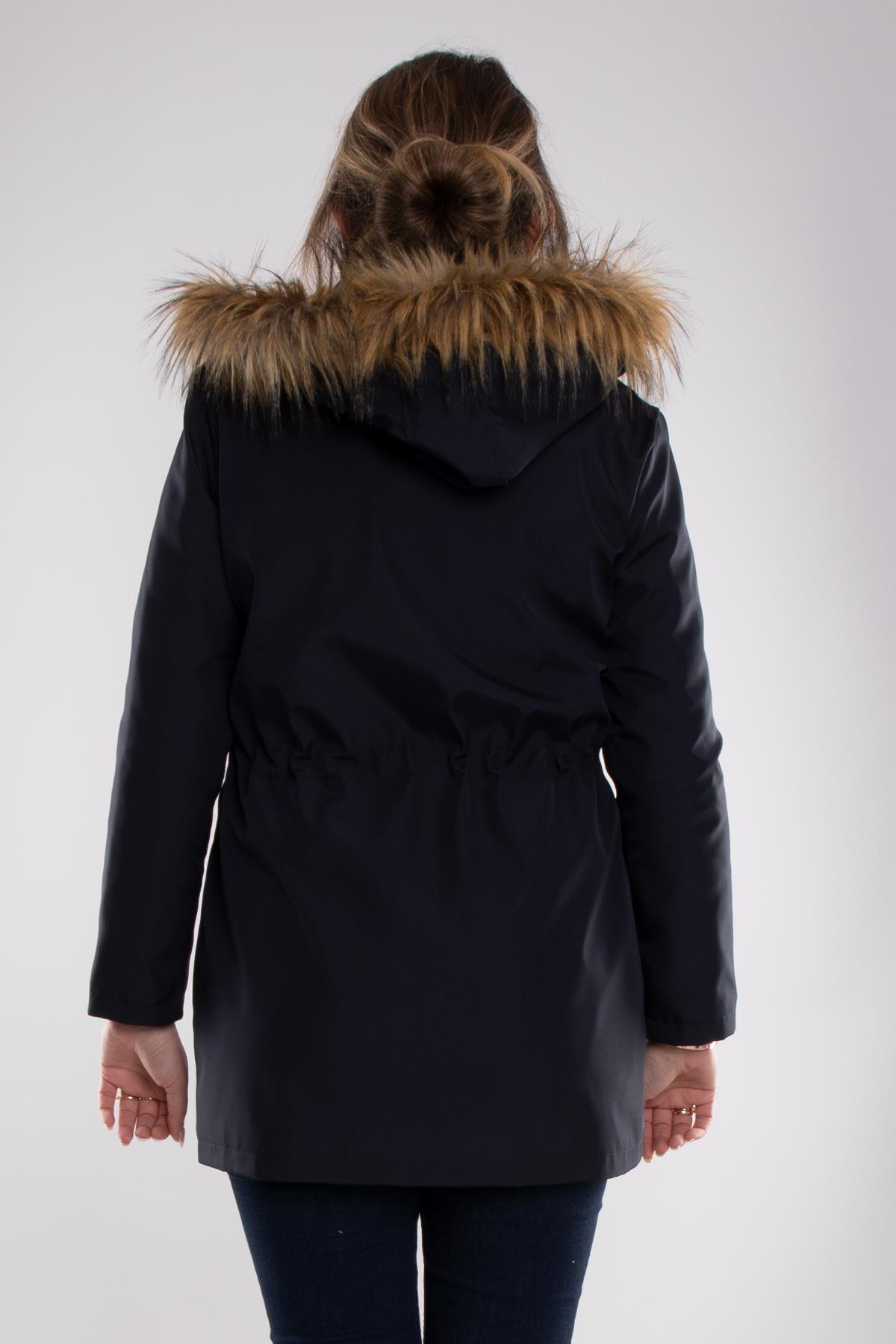 1033 Büyük Beden İçi Kürklü Cep Çıtçıtlı Beli Bağcıklı Kap