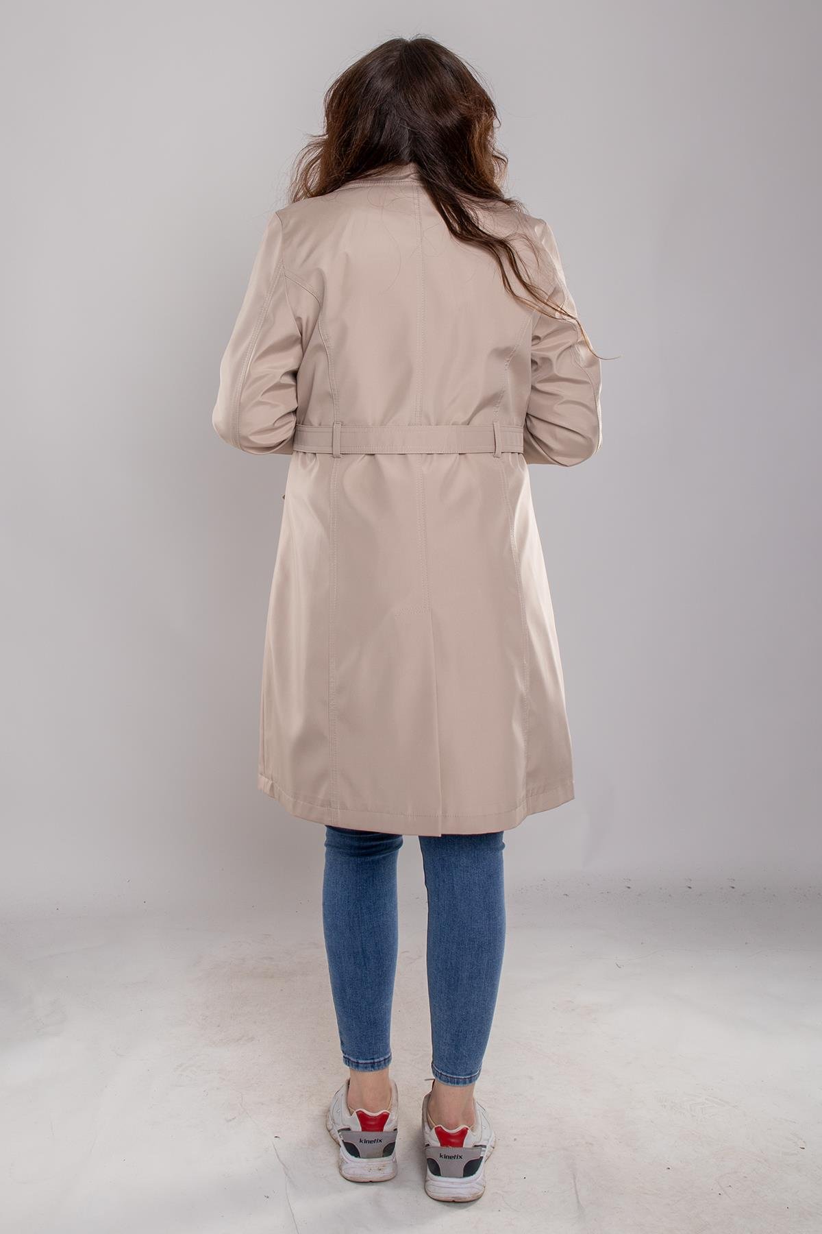 1035 Kolucu Apoletli Kuşaklı Uzun Trençkot