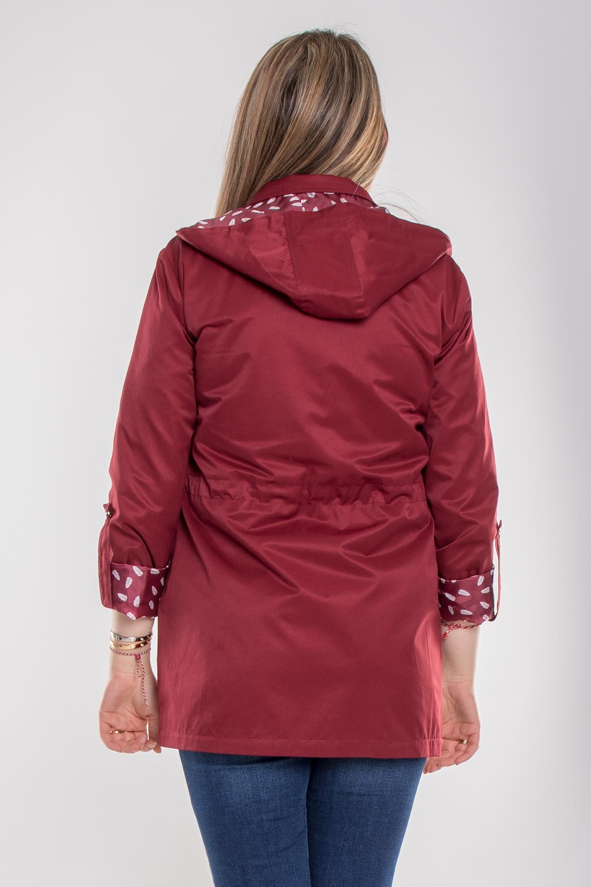 1037 Büyük Beden Cep Detay Kapüşonlu Beli Bağcıklı Kadın Trençkot