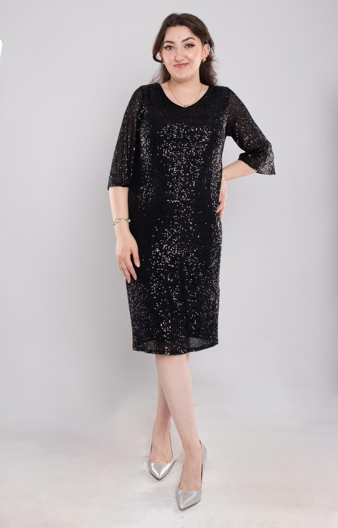 105 Büyük Beden Vyaka Pulpayet Truvakar Kol Kısa Elbise