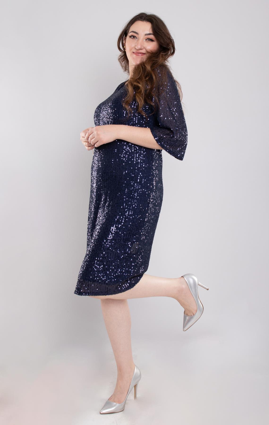 105 Büyük Beden Vyaka Pulpayet Truvakar Kol Kısa Elbise