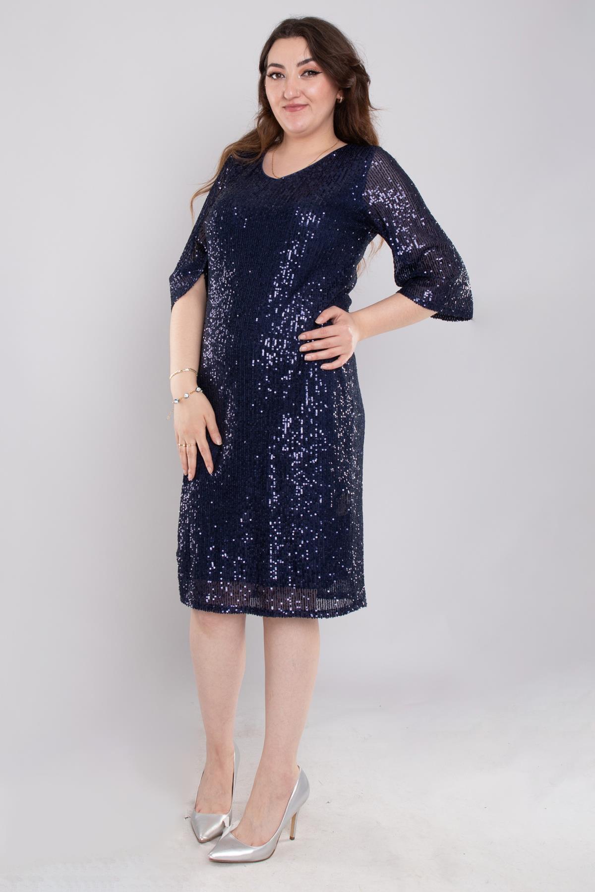 105 Büyük Beden Vyaka Pulpayet Truvakar Kol Kısa Elbise