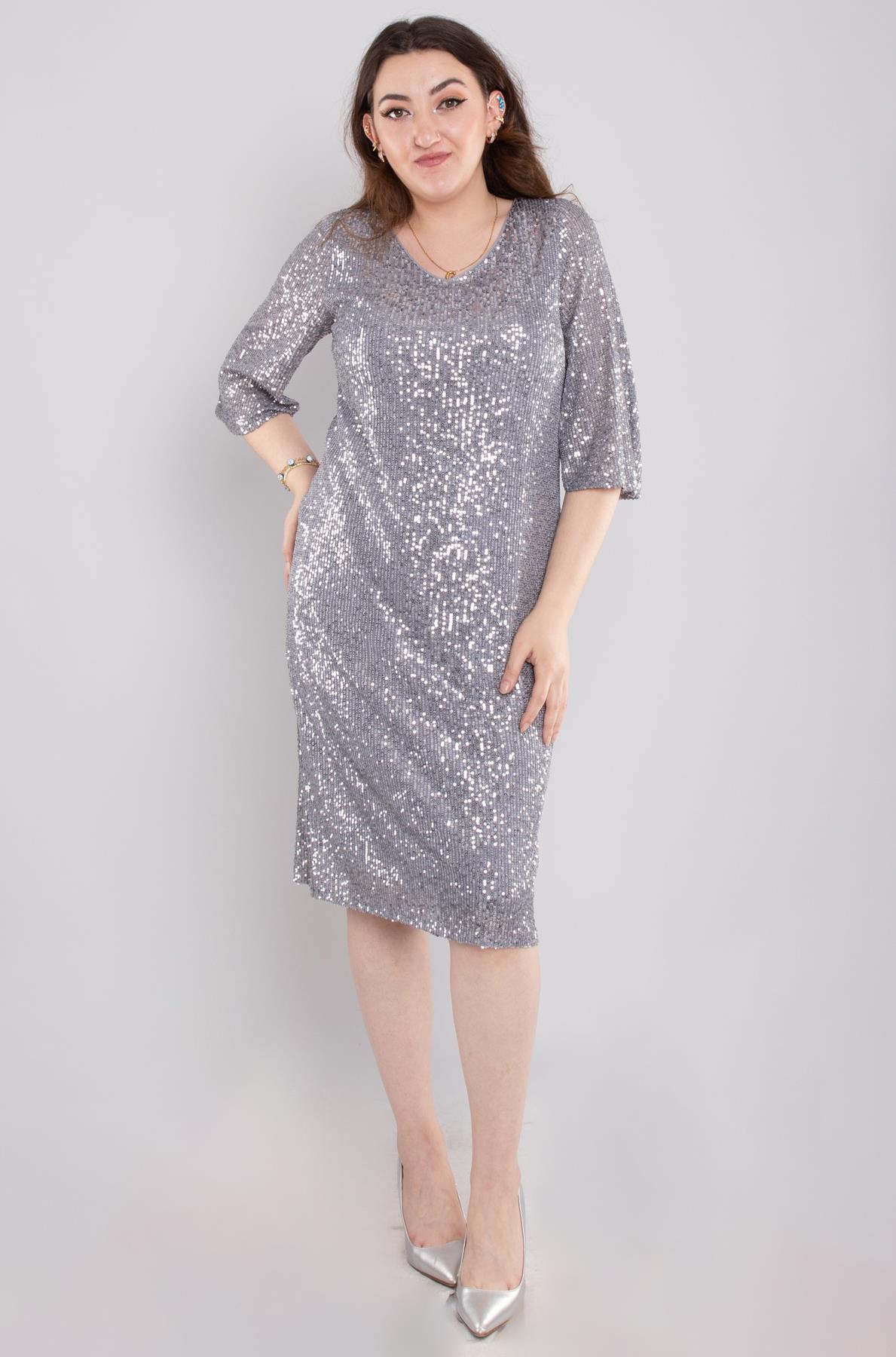 105 Büyük Beden Vyaka Pulpayet Truvakar Kol Kısa Elbise