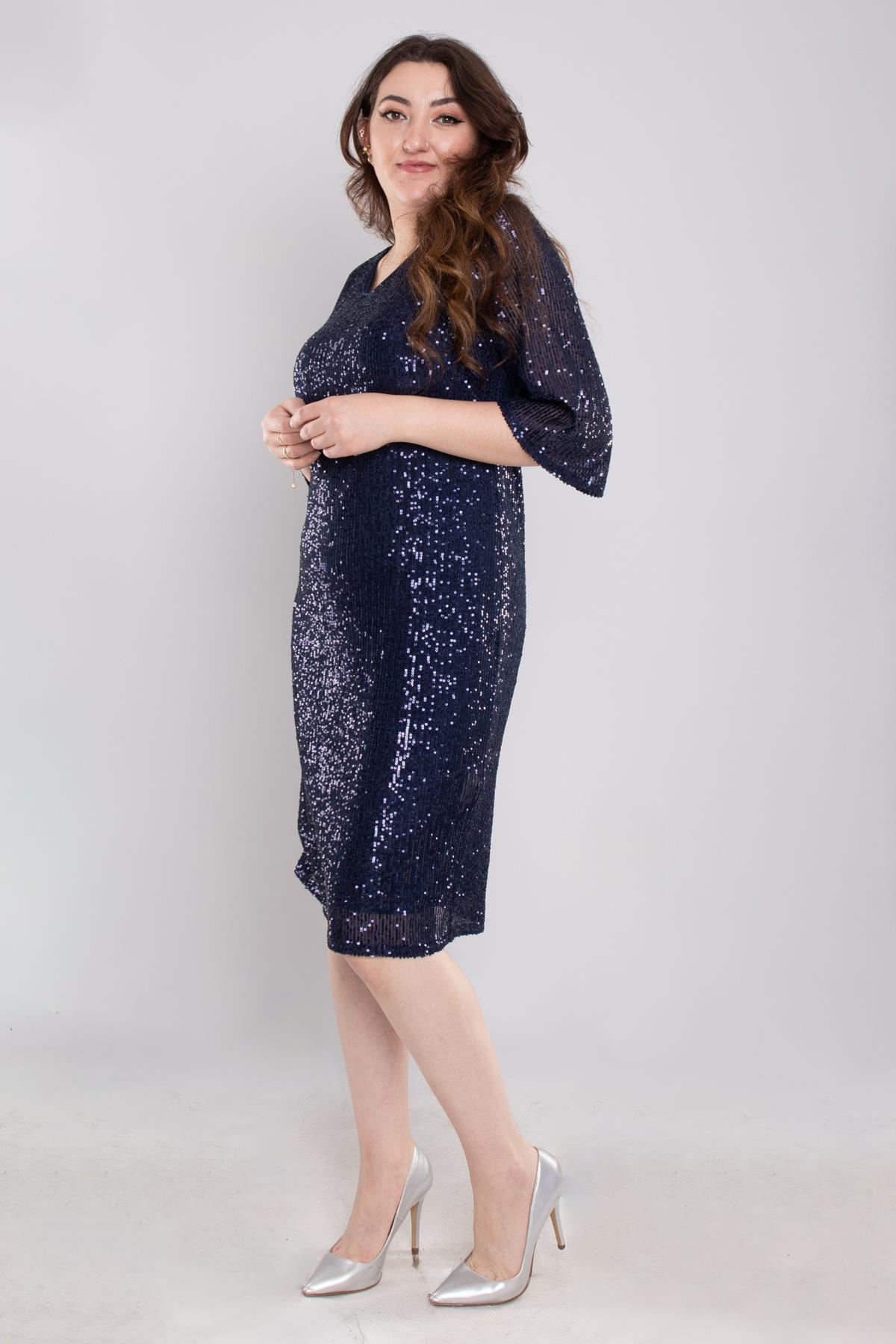 105 Büyük Beden Vyaka Pulpayet Truvakar Kol Kısa Elbise