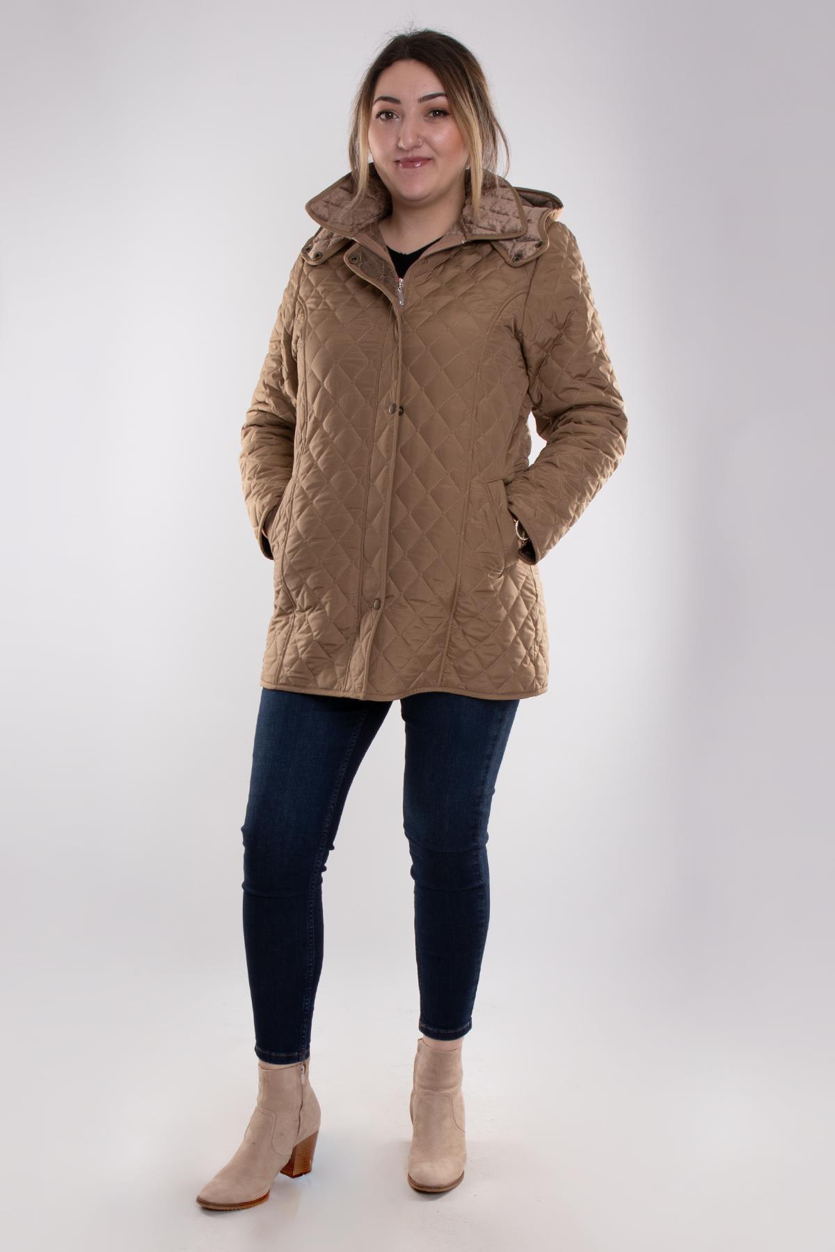 1059 Büyük Beden İçi Kürklü Kapitone Kadın Mont