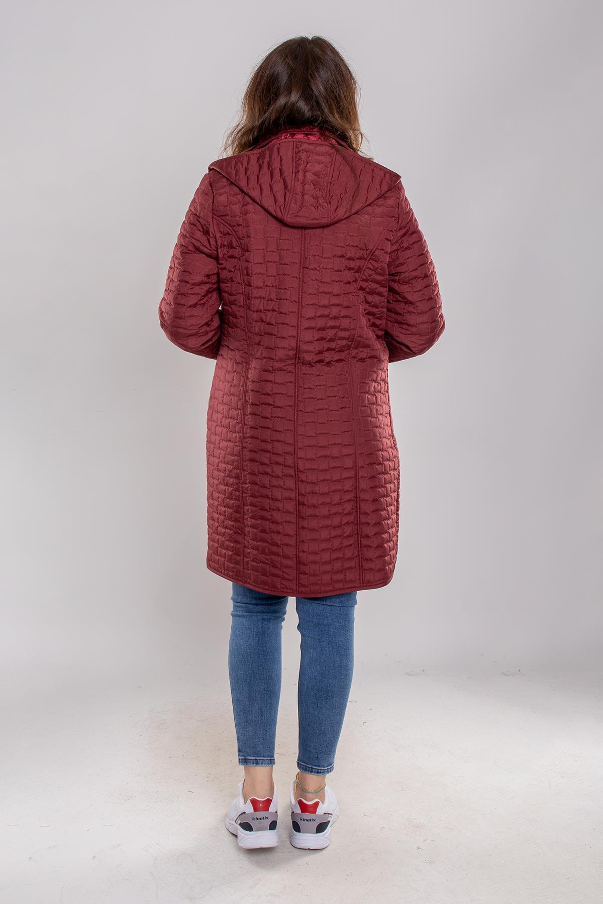 1061 Büyük Beden Kapitone Kapüşonlu İçi Kürklü Mont