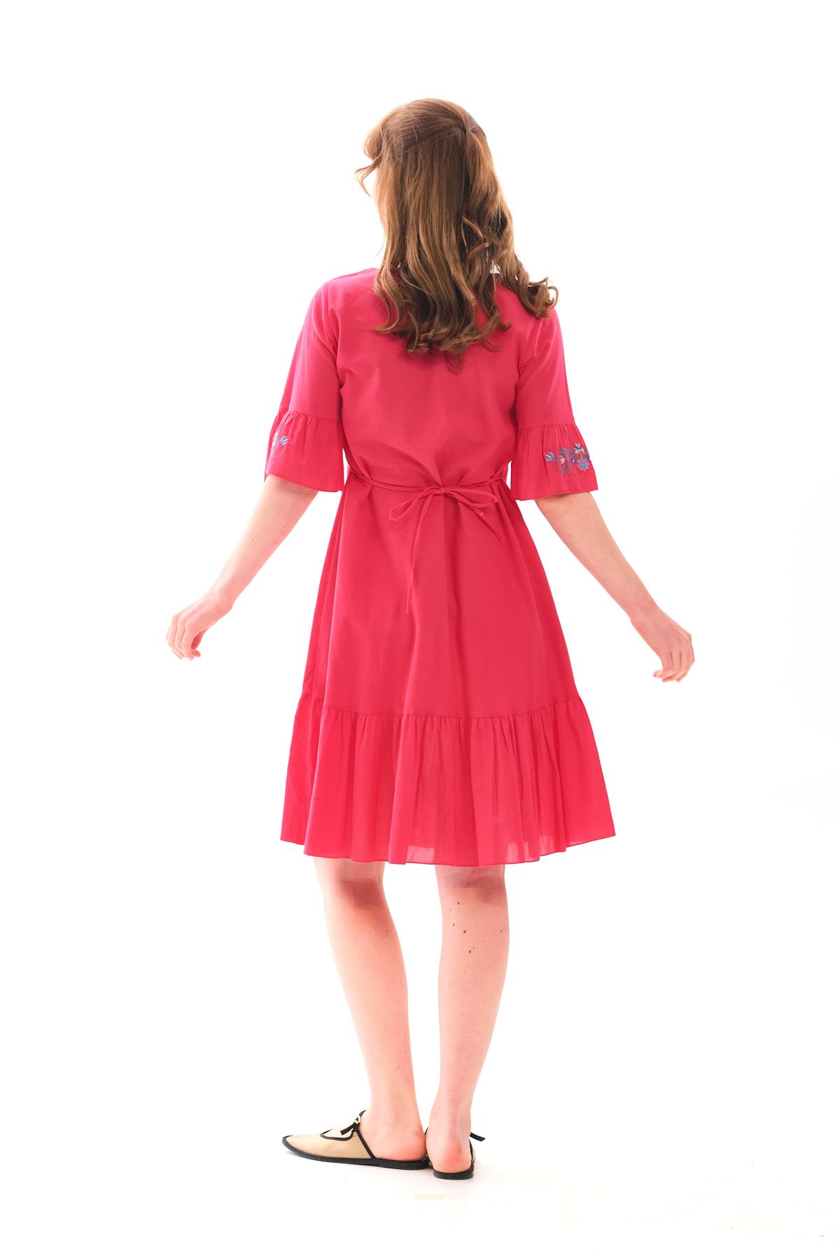 1068 Kol Eteği Valonlu Vyaka Nakışlı Otantik Elbise