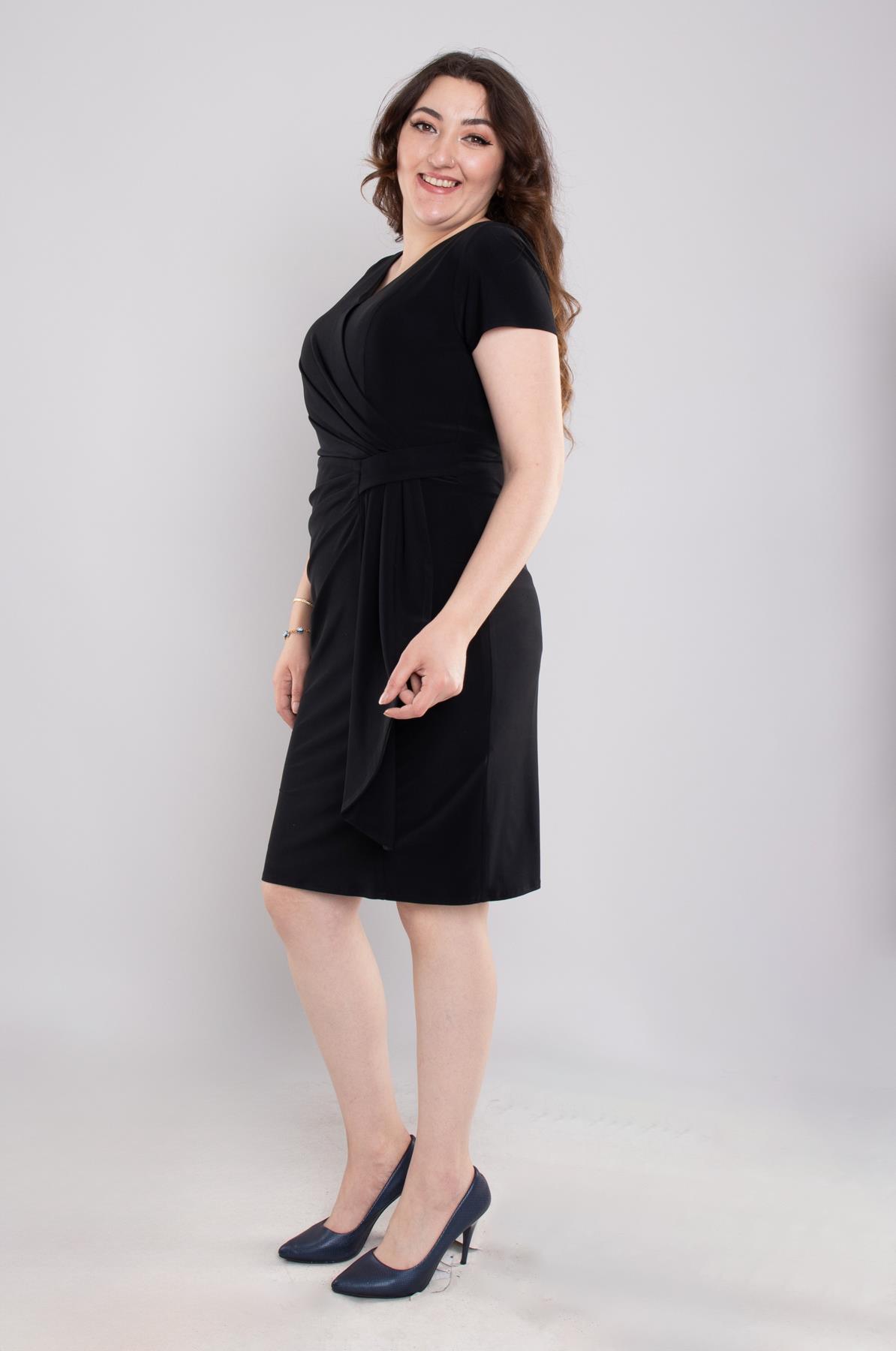 107 Büyük Beden Yandan Geçmeli Vyaka Drape Kısa Buzi Elbise