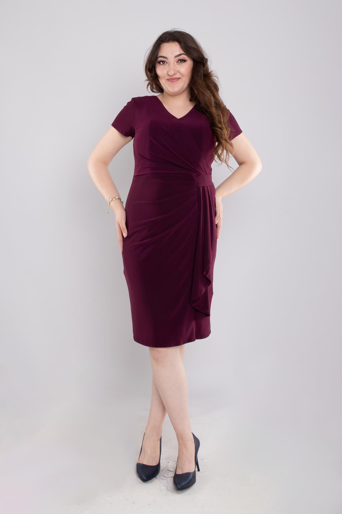 107 Büyük Beden Yandan Geçmeli Vyaka Drape Kısa Buzi Elbise