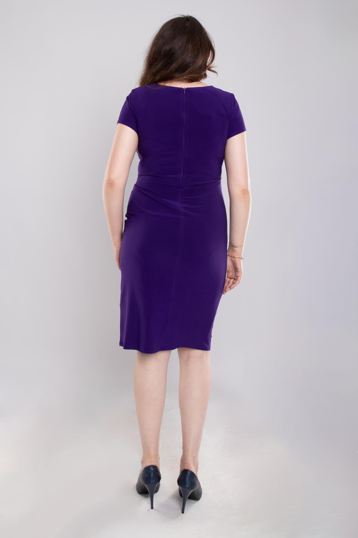 107 Büyük Beden Yandan Geçmeli Vyaka Drape Kısa Buzi Elbise