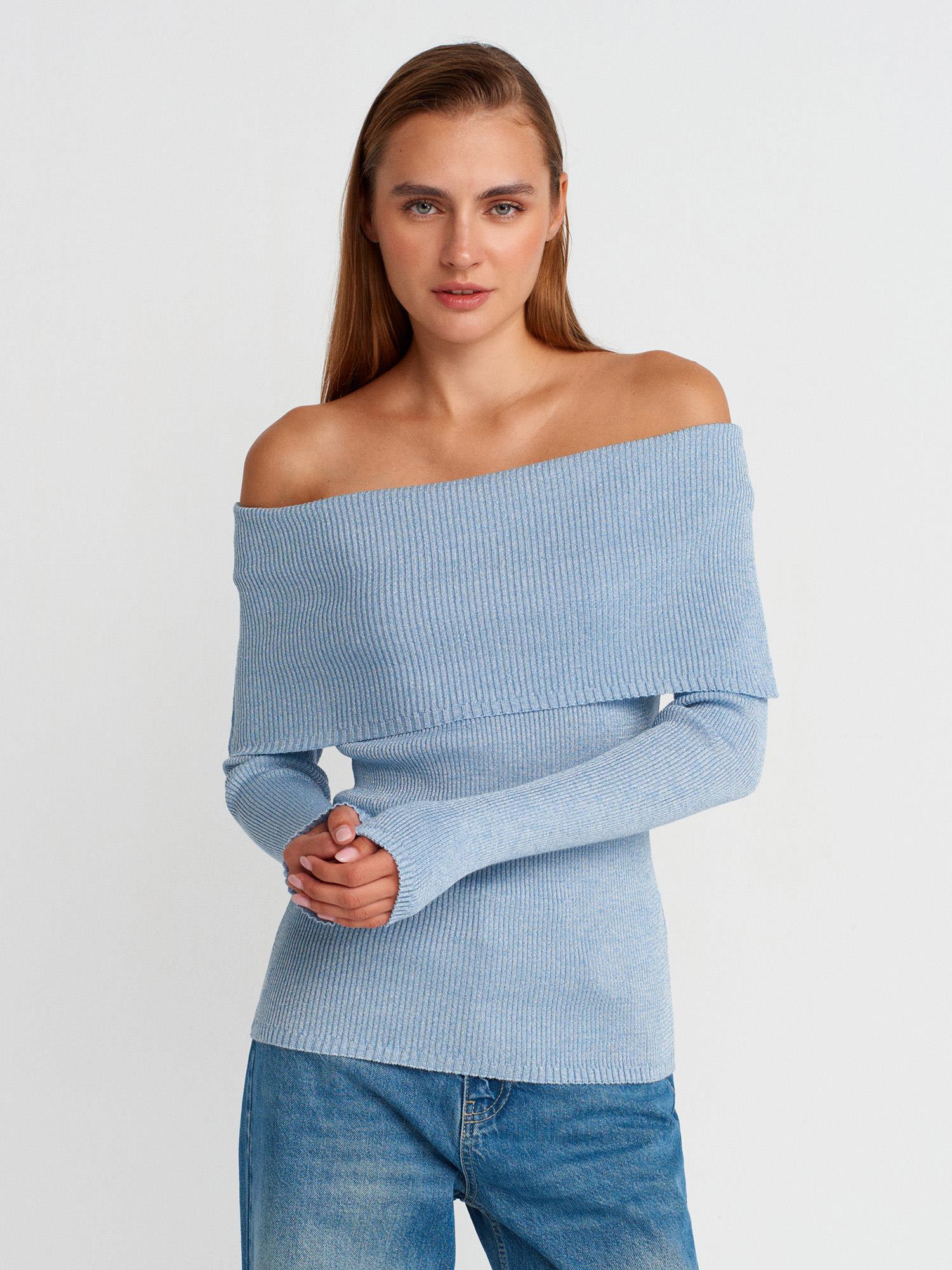 10808 Bardot YTaka Fitilli Simli Triko Kazak