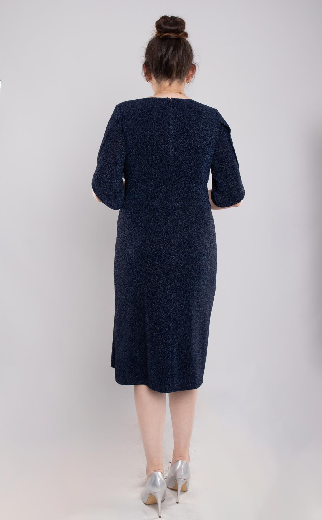 118(102) Büyük Beden Simli Yanı Sudamla Tokalı Kısa Elbise