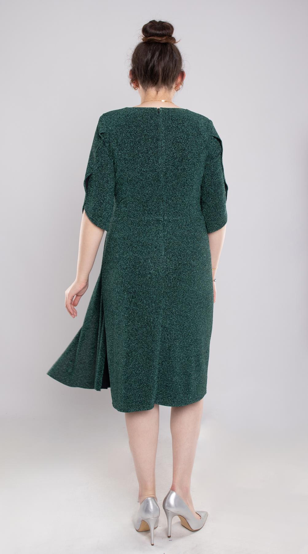 118(102) Büyük Beden Simli Yanı Sudamla Tokalı Kısa Elbise