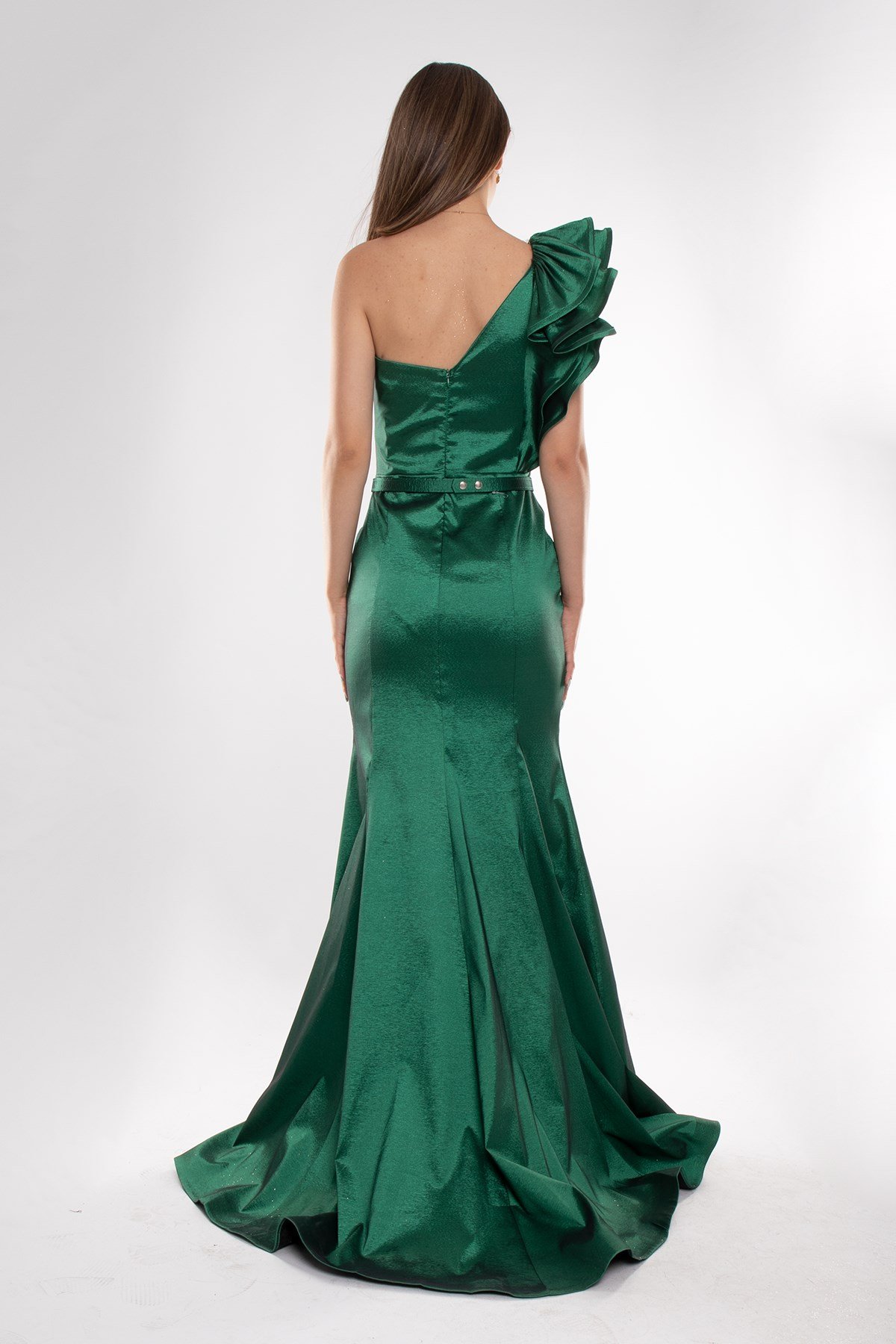 1199 Tek Omuz Kemerli Önü Drapeli Balık Elbise