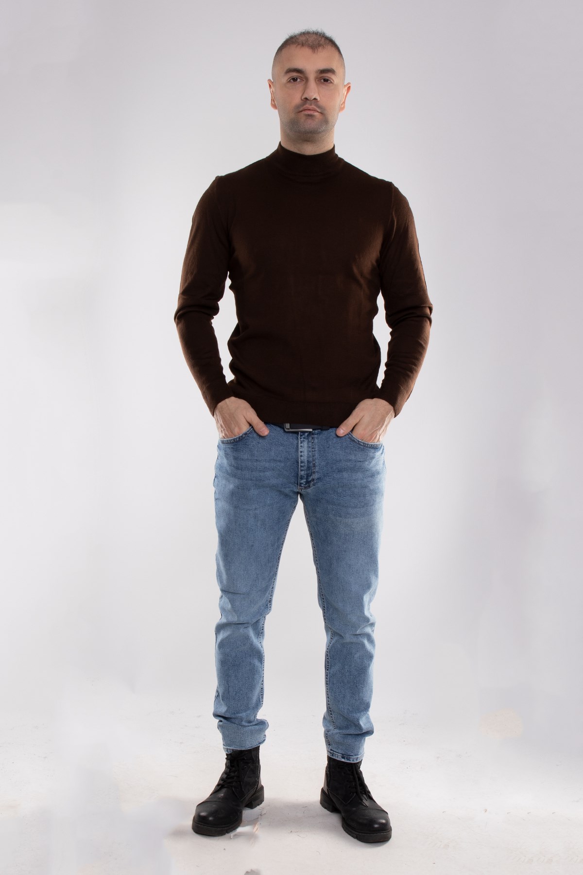 12108 Yarım Balıkçı Yünlü Triko Erkek Kazak