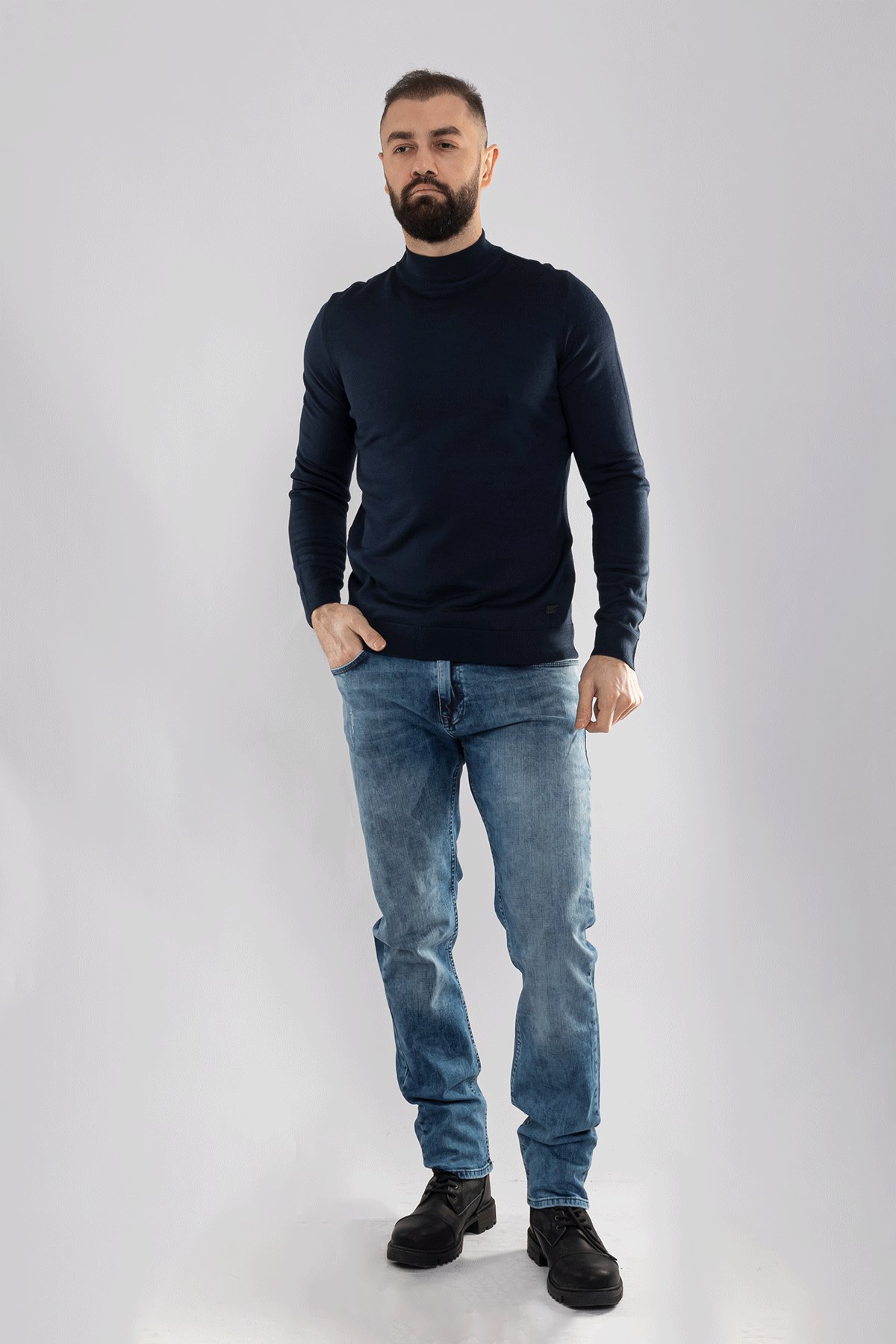 12108 Yarım Balıkçı Yünlü Triko Erkek Kazak