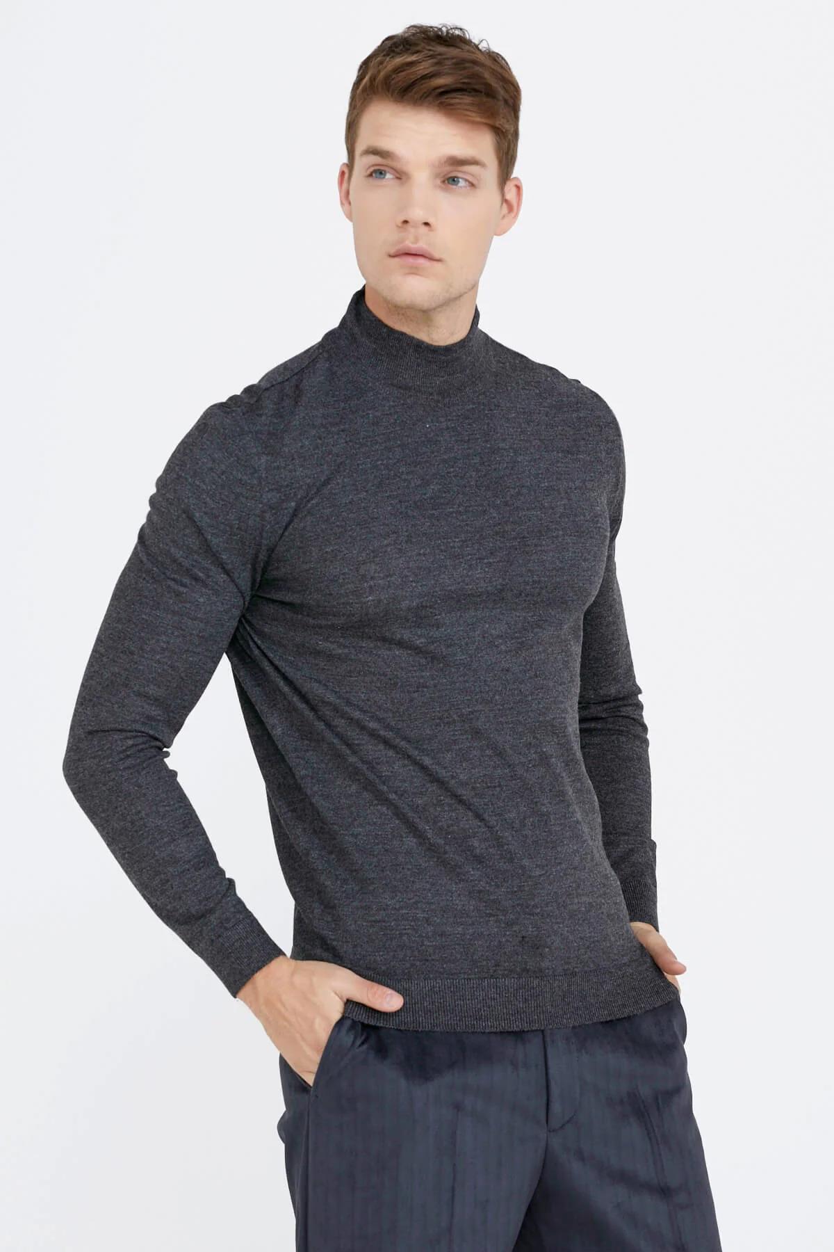 12108 Yarım Balıkçı Yünlü Triko Erkek Kazak