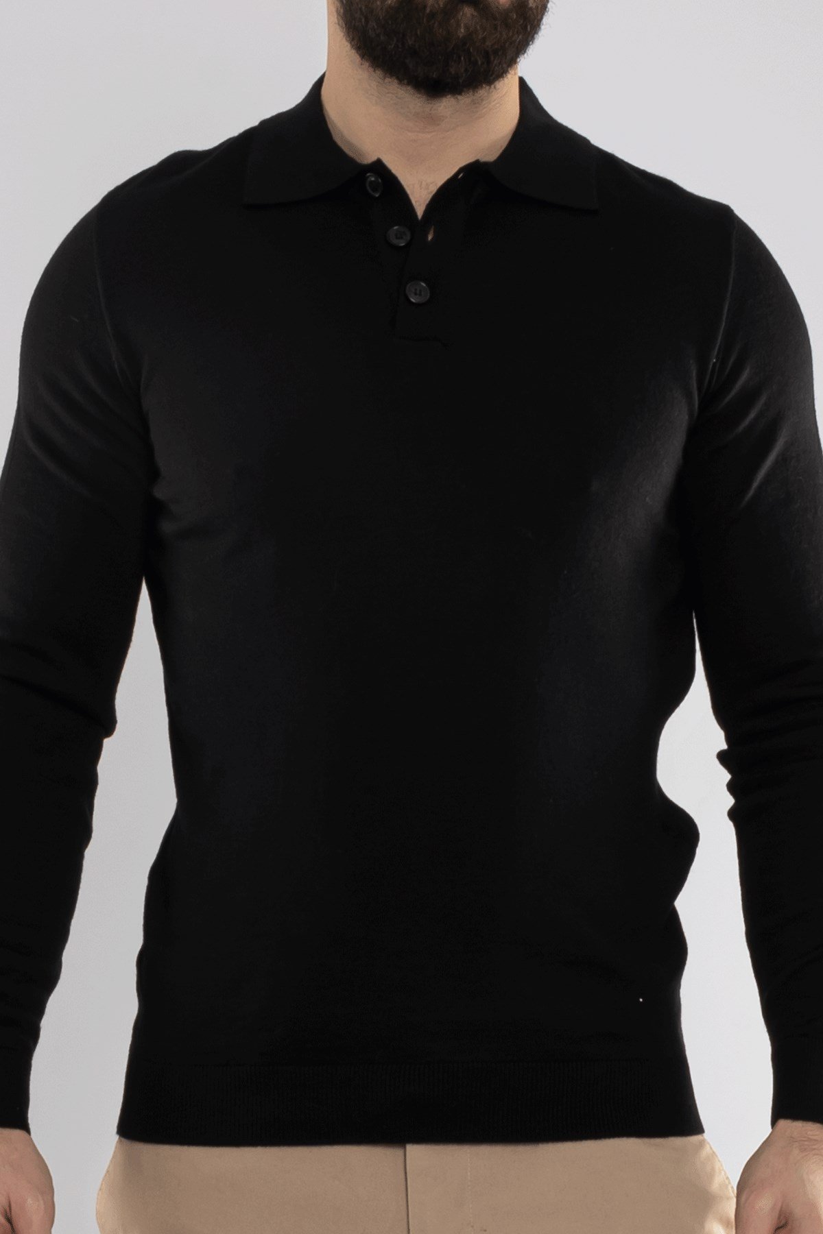 12120 Polo Yaka Düğmeli Triko Kazak