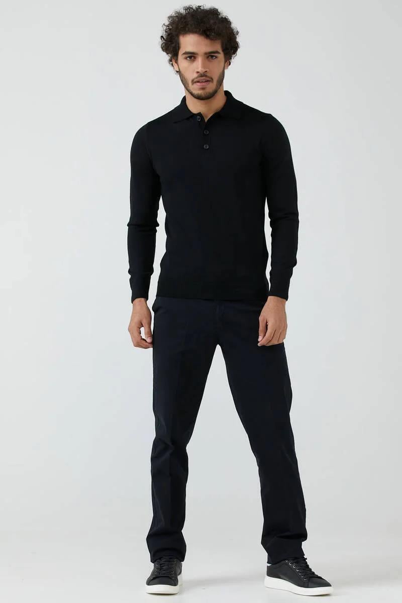 12120 Polo Yaka Düğmeli Triko Kazak