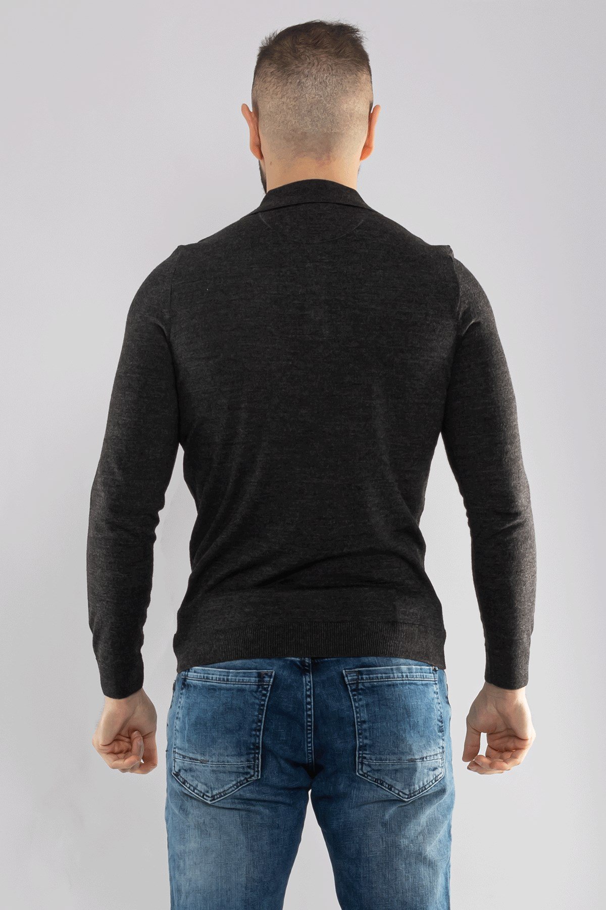 12120 Polo Yaka Düğmeli Triko Kazak