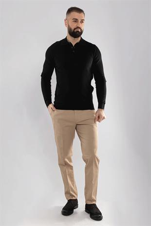 12120 Polo Yaka Düğmeli Triko Kazak