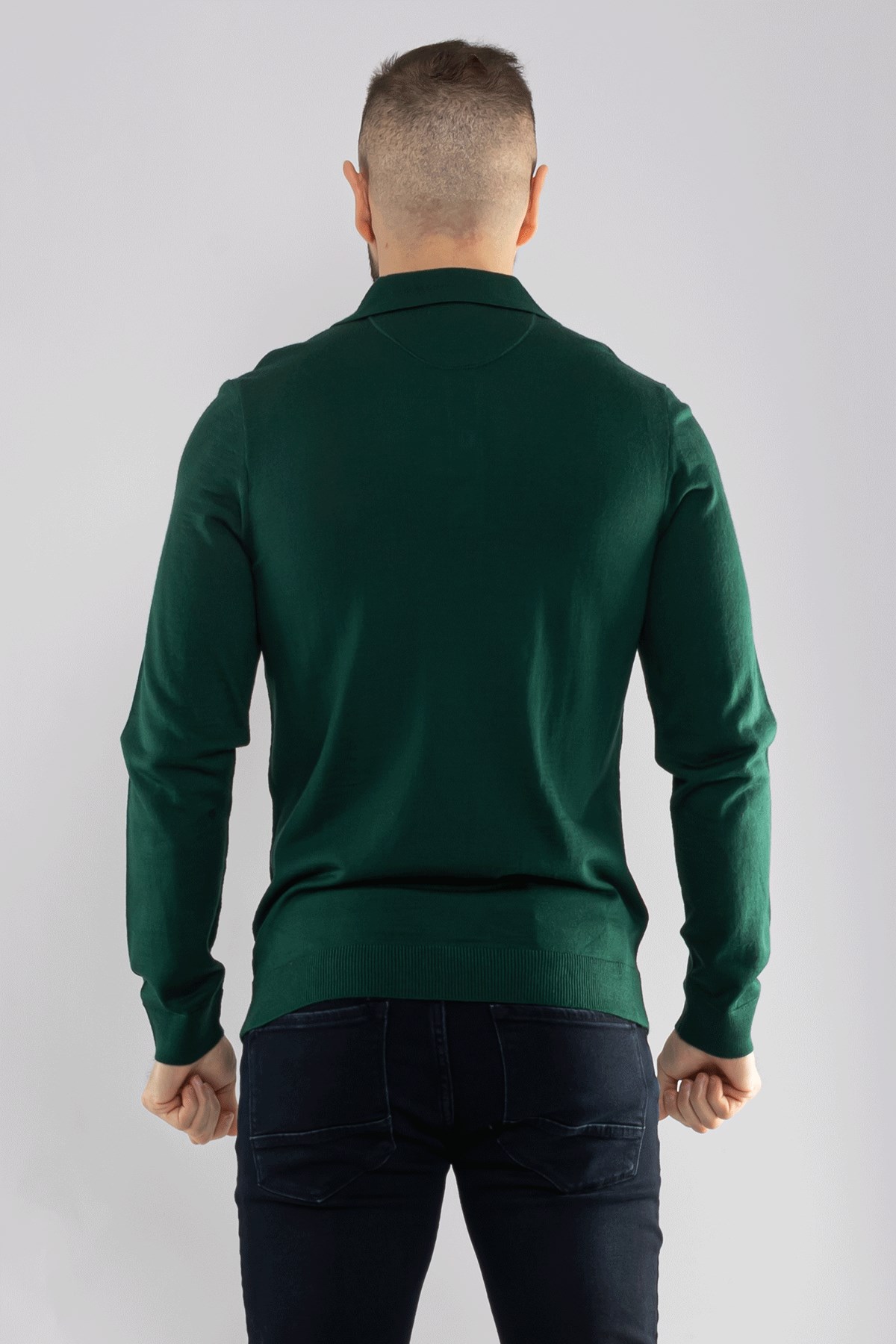 12120 Polo Yaka Düğmeli Triko Kazak