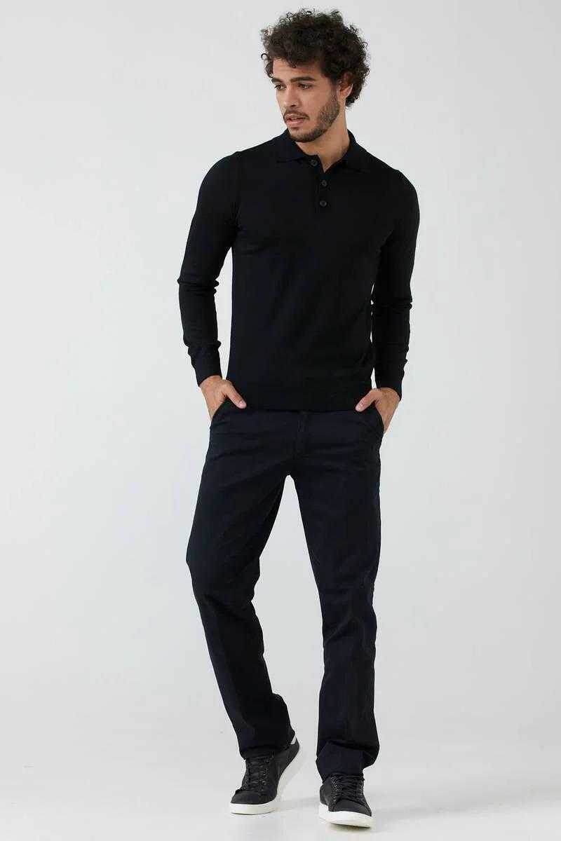 12120 Polo Yaka Düğmeli Triko Kazak