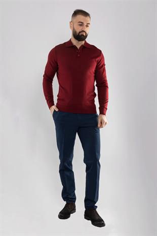 12120 Polo Yaka Düğmeli Triko Kazak