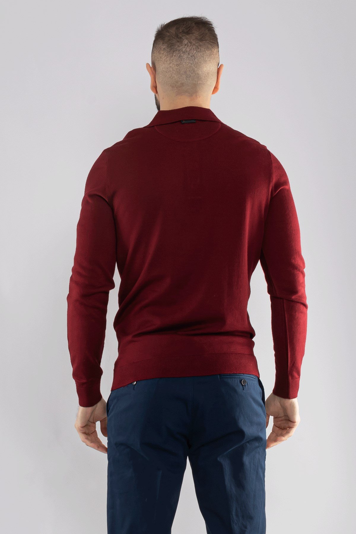 12120 Polo Yaka Düğmeli Triko Kazak