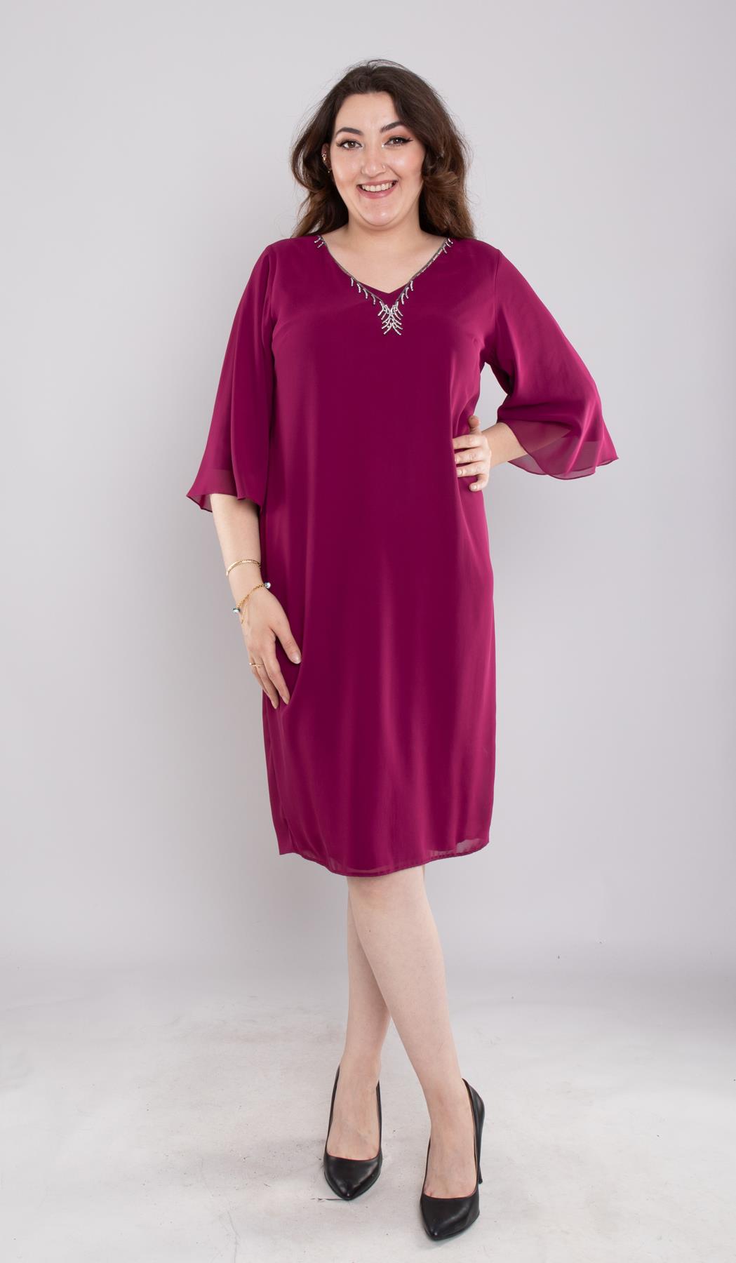 125 Büyük Beden Vyaka Şerit Taş Kolyeli Kısa Şifopn Elbise