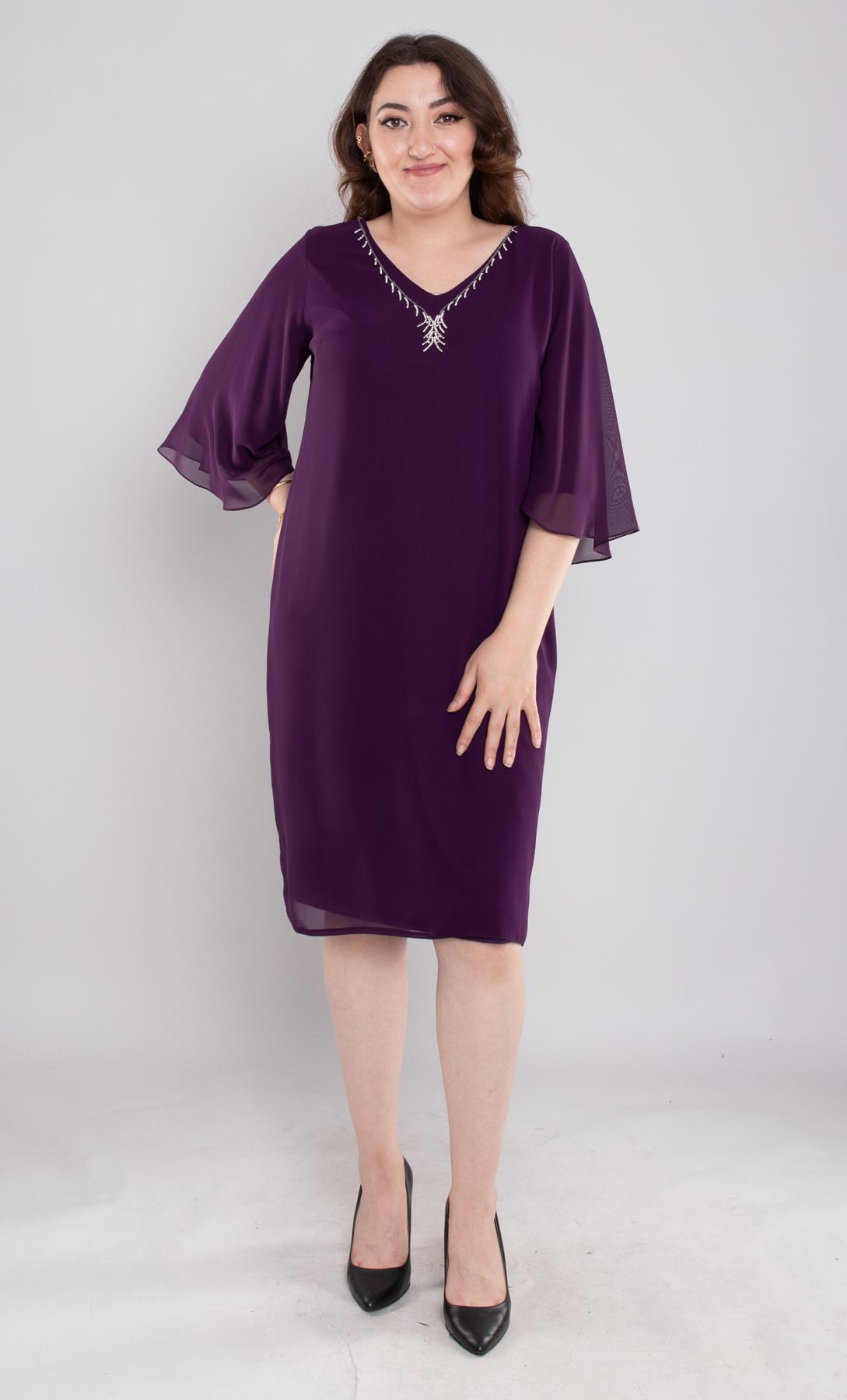 125 Büyük Beden Vyaka Şerit Taş Kolyeli Kısa Şifopn Elbise