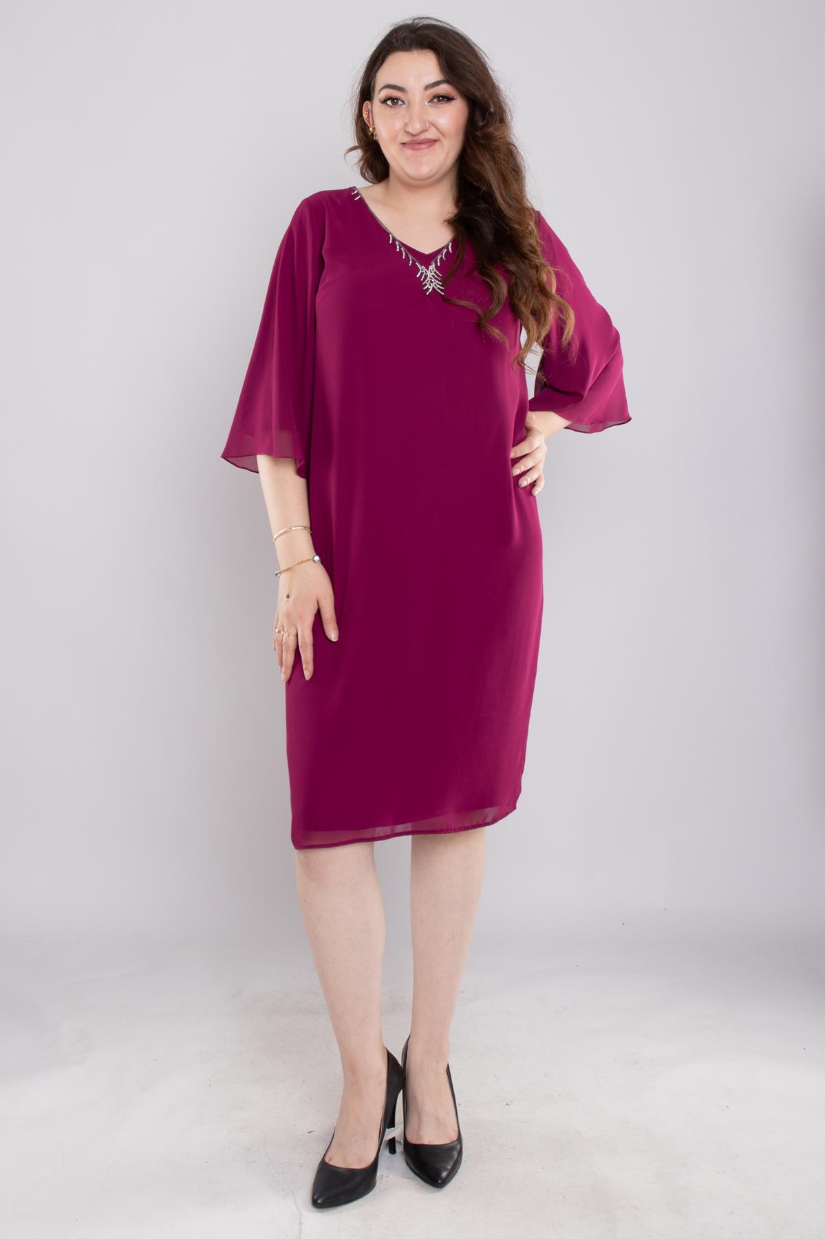 125 Büyük Beden Vyaka Şerit Taş Kolyeli Kısa Şifopn Elbise