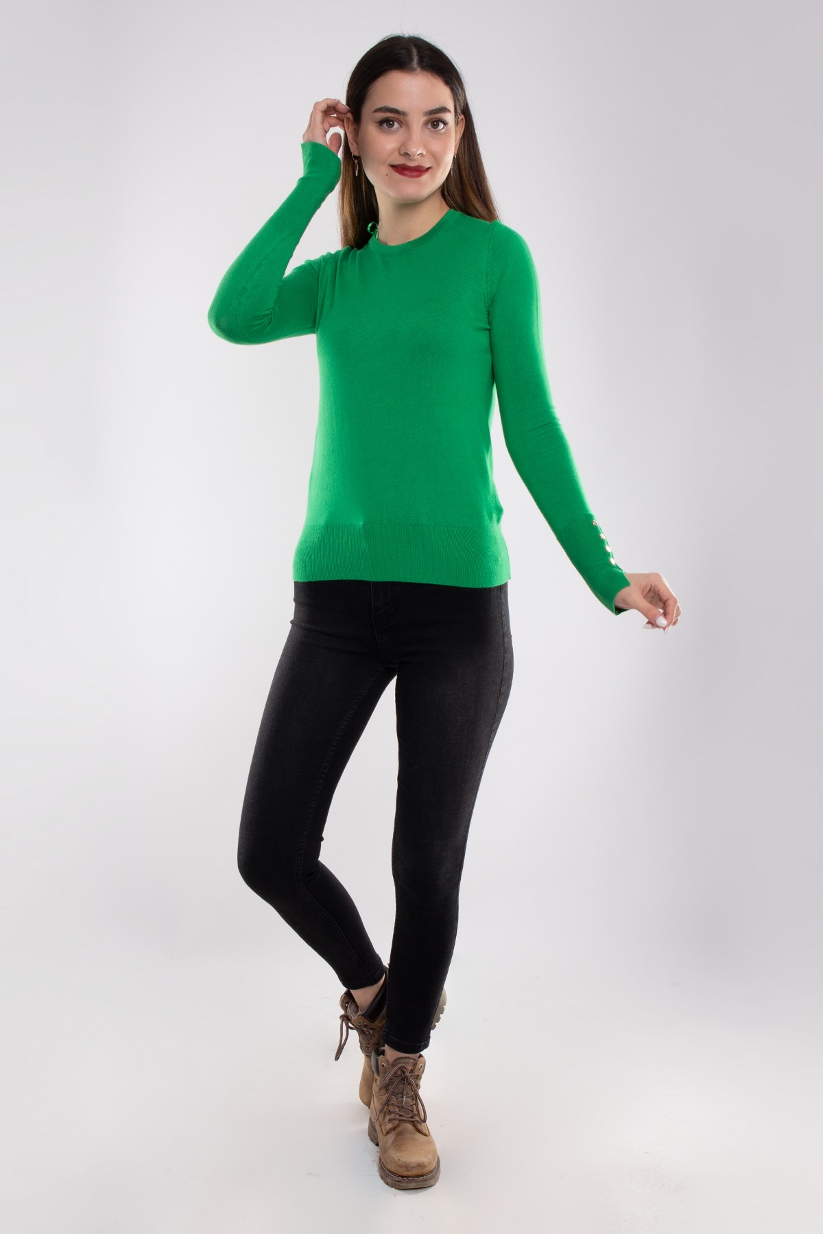 1267 Bisiklet Yaka Kol Ortası Droplu Kadın Kazak