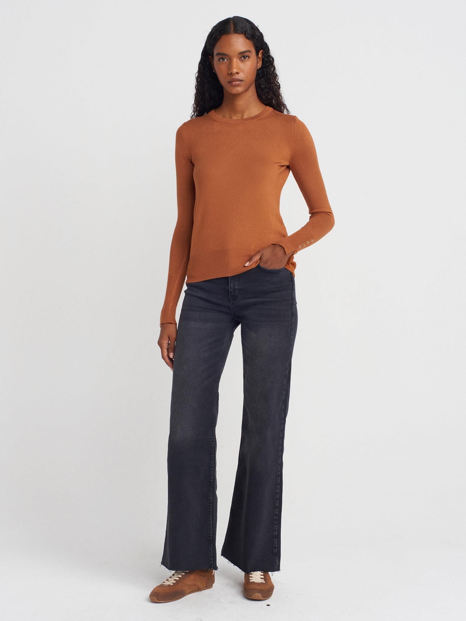 1267 Bisiklet Yaka Kol Ortası Droplu Kadın Kazak