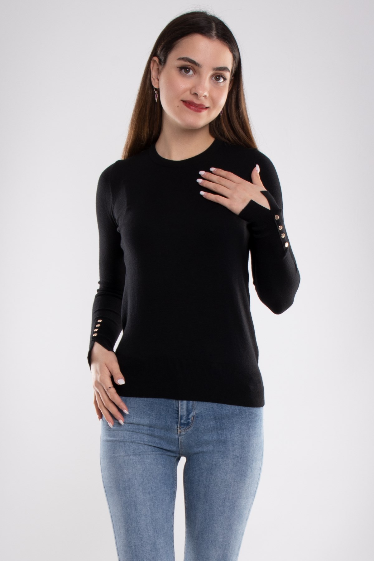 1267 Bisiklet Yaka Kol Ortası Droplu Kadın Kazak